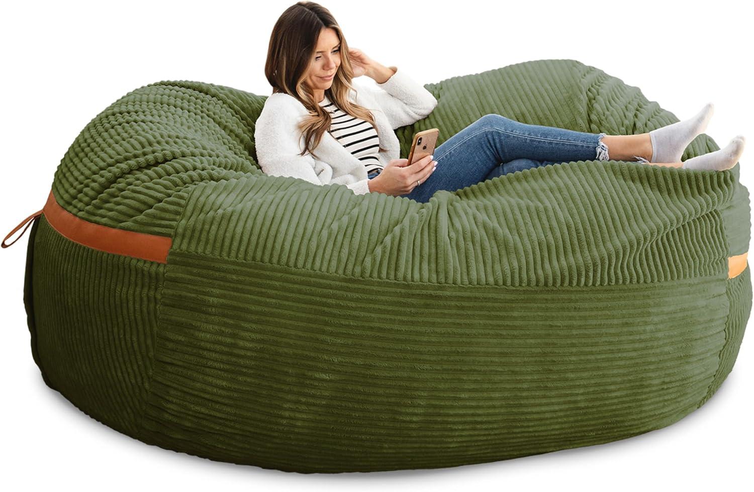 Big Joe Foam Filled Bean Bag Chair with Removable Cover, Corded Plush, Vegan Leather Accents, Medium to XXL Size