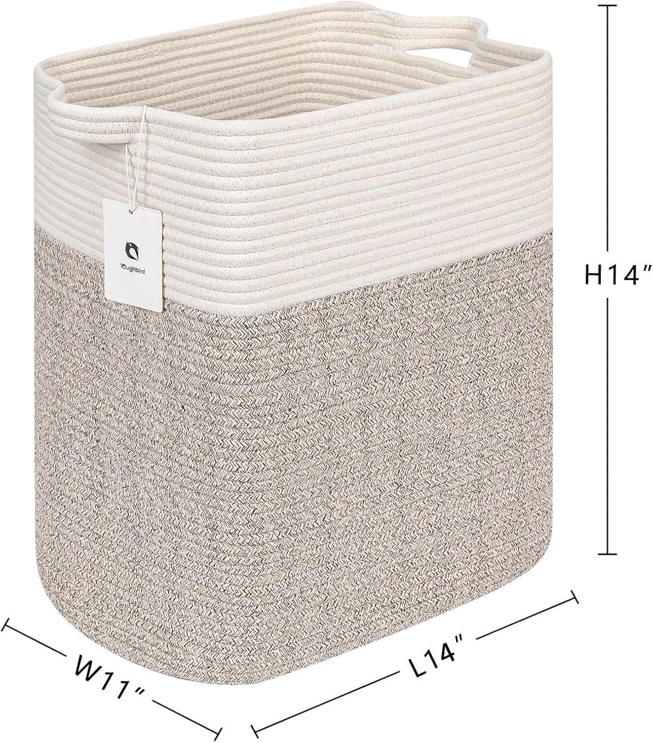 Brown and White Cotton Rope Upright Hamper Set