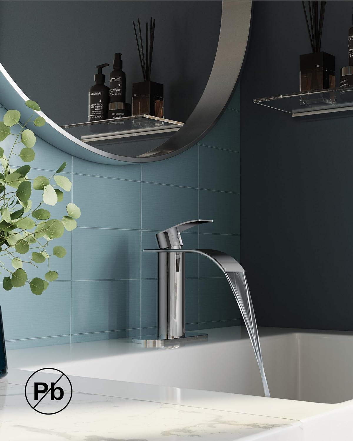 Chrome Single Handle Waterfall Bathroom Faucet with Pop-Up Drain