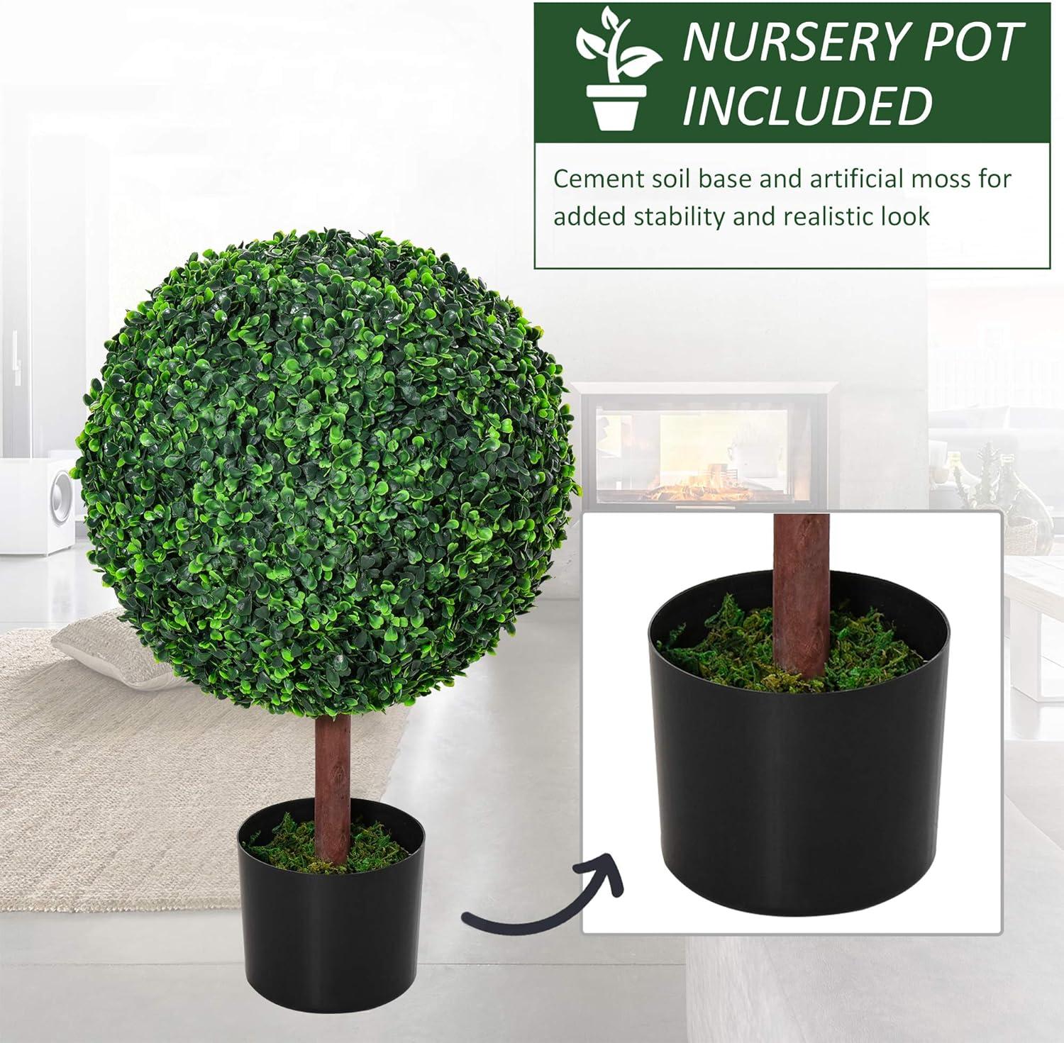 Outsunny 23.5" Artificial Boxwood Topiary Ball Tree, Fake Decorative Plant, Nursery Pot Included for Home, Balcony, Backyard and Garden