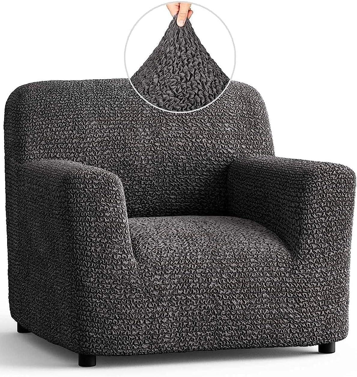 Modern Dark Grey Stretch Fabric Armchair Slipcover - Easy Fit & Stylish