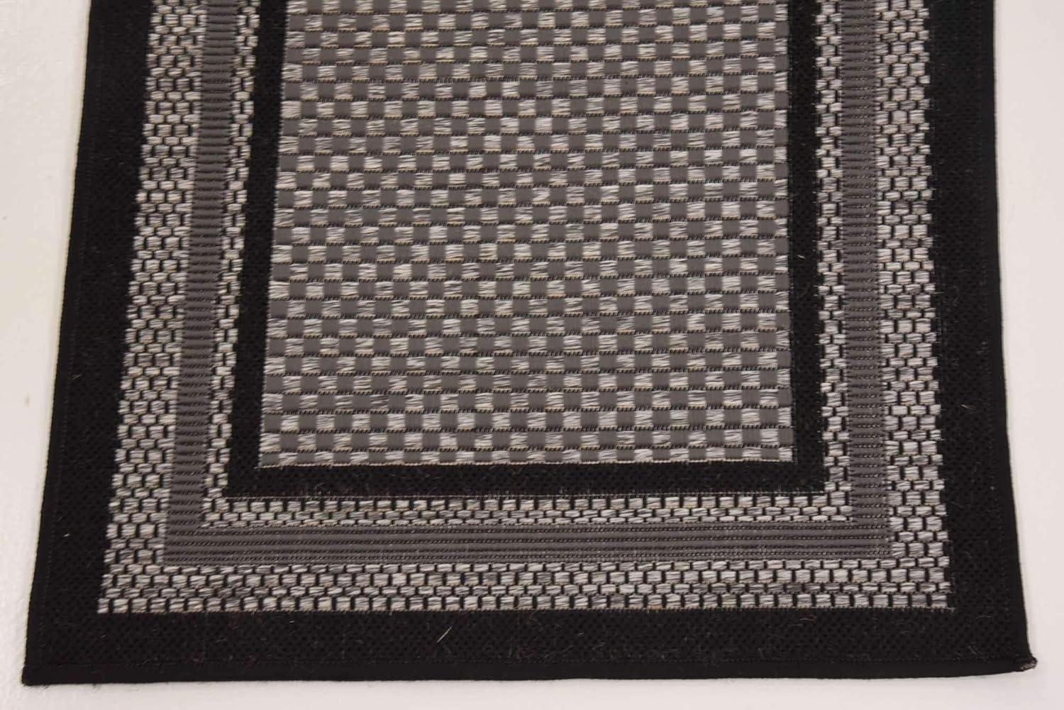 Unique Loom Outdoor Border Collection Area Rug - Multi Border (2' 2" x 6' 1" Runner Gray/Black)