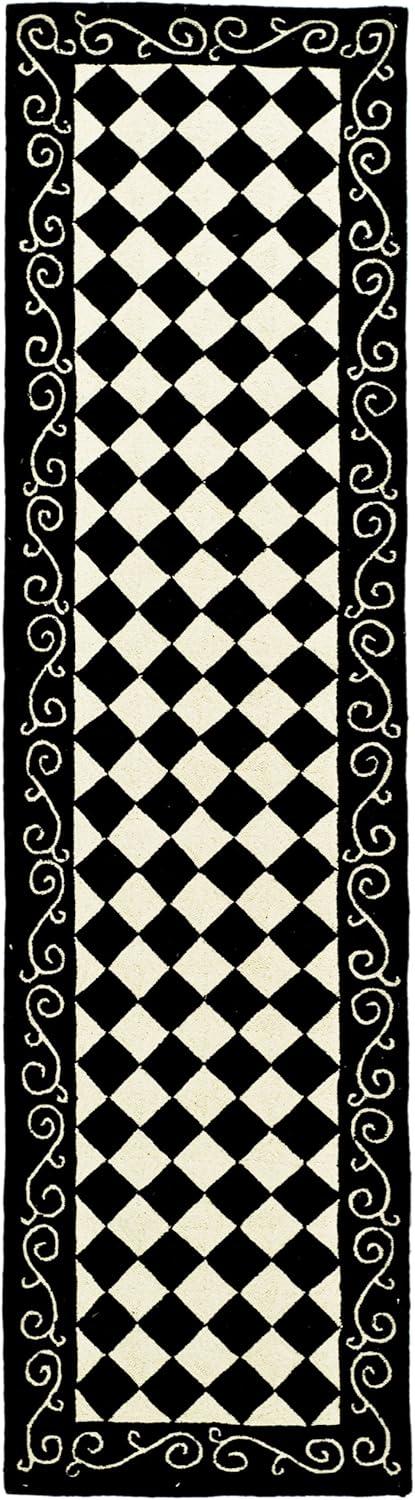 SAFAVIEH Chelsea Marilou Checkered Wool Runner Rug, Black/Ivory, 2'6" x 10'