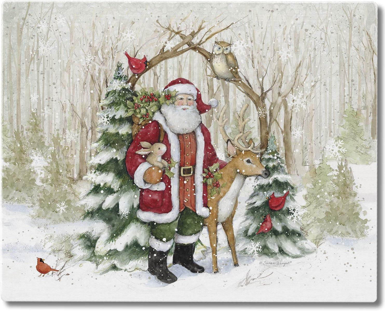 Winter Forest Santa Rectangular Tempered Glass Cutting Board