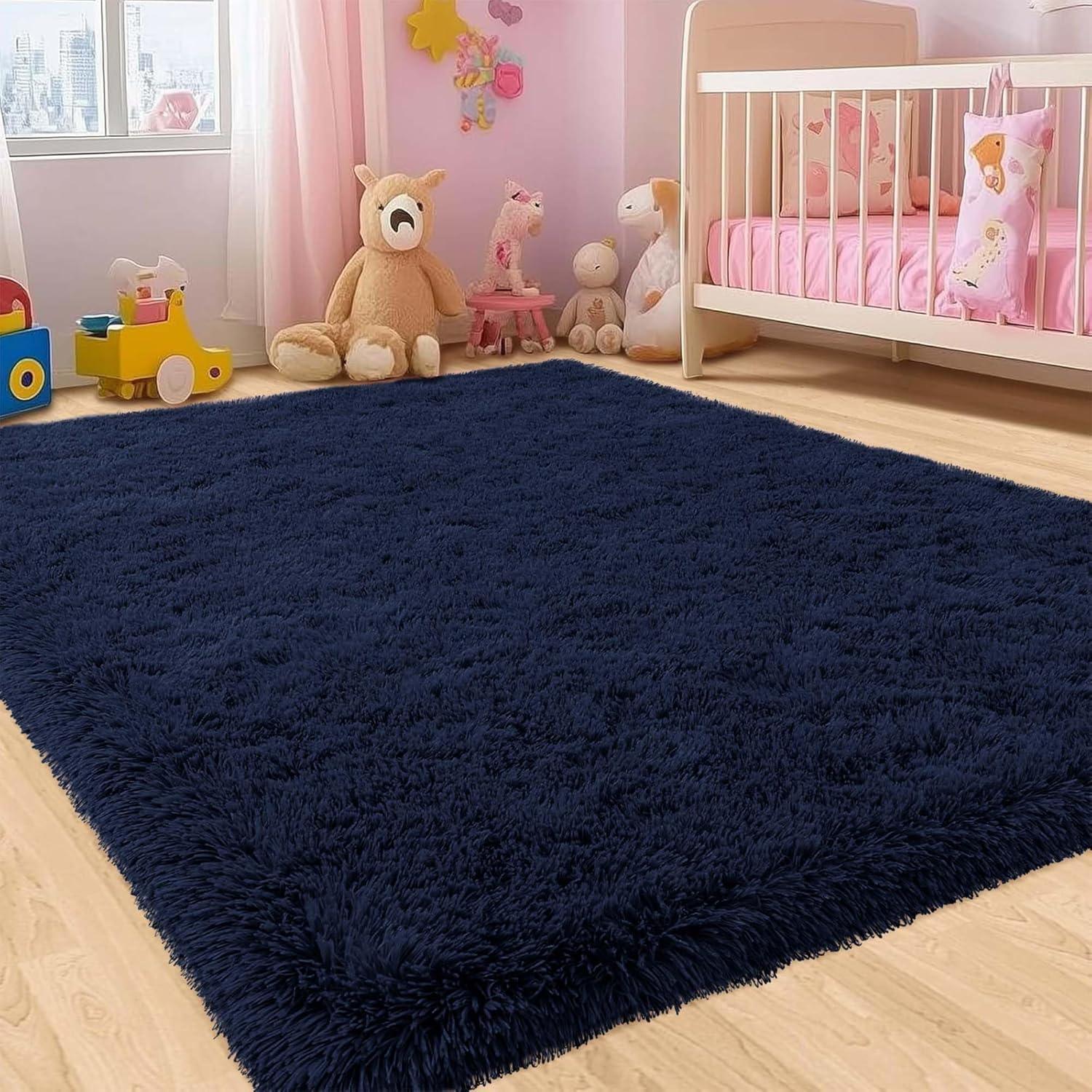 Nuloom Loni Cozy Plush Solid Pet Friendly Premium Machine Washable Shag Area Rug, 3' x 5', Navy