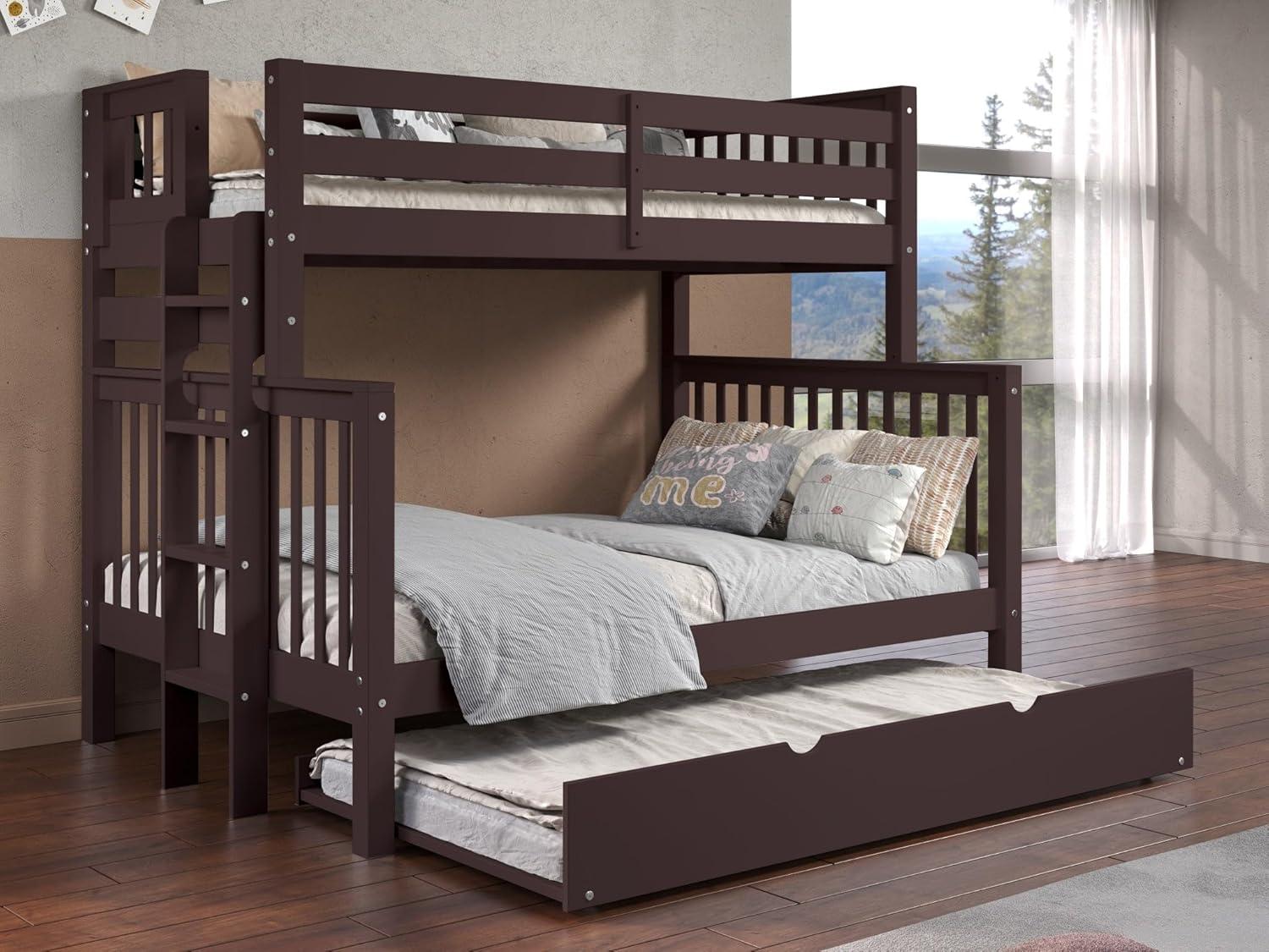 Bedz King Bunk Beds Twin over Full Mission Style with End Ladder and a Twin Trundle, Dark Cherry