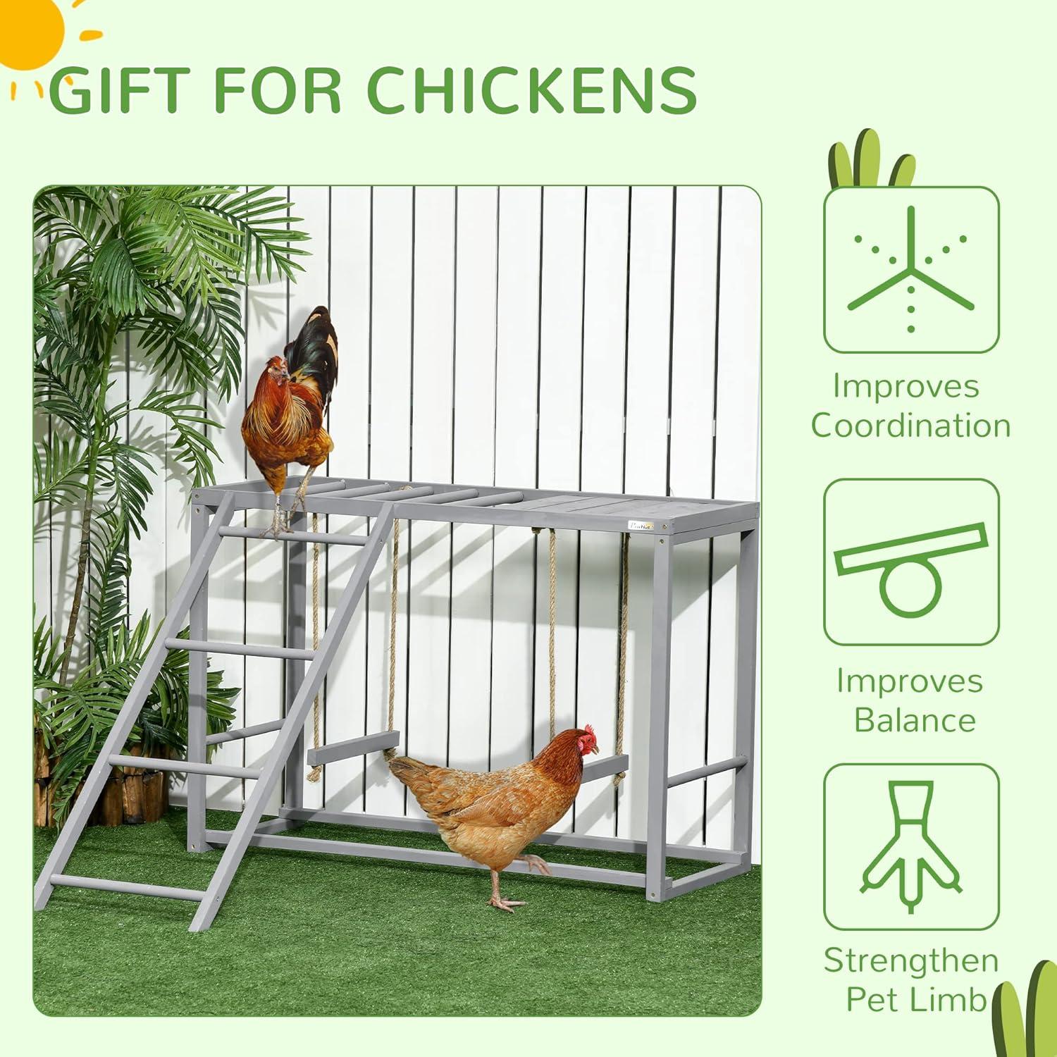 PawHut Chicken Activity Play w/ Swing Set for 3-4 Birds & Healthier Animals, Chicken Coop Accessory with Chicken Perches & Hen Ladder