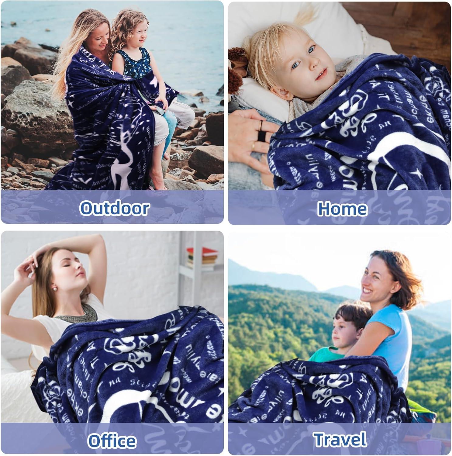 Gifts for Mom Wife Valentines Day Throw Blanket Gifts for Grandma, Best MOM Ever Surrounded by Heart Shape with 100 Languages I Love You Blanket, Mom Gifts Christmas Mother‘s Day 60''x70''