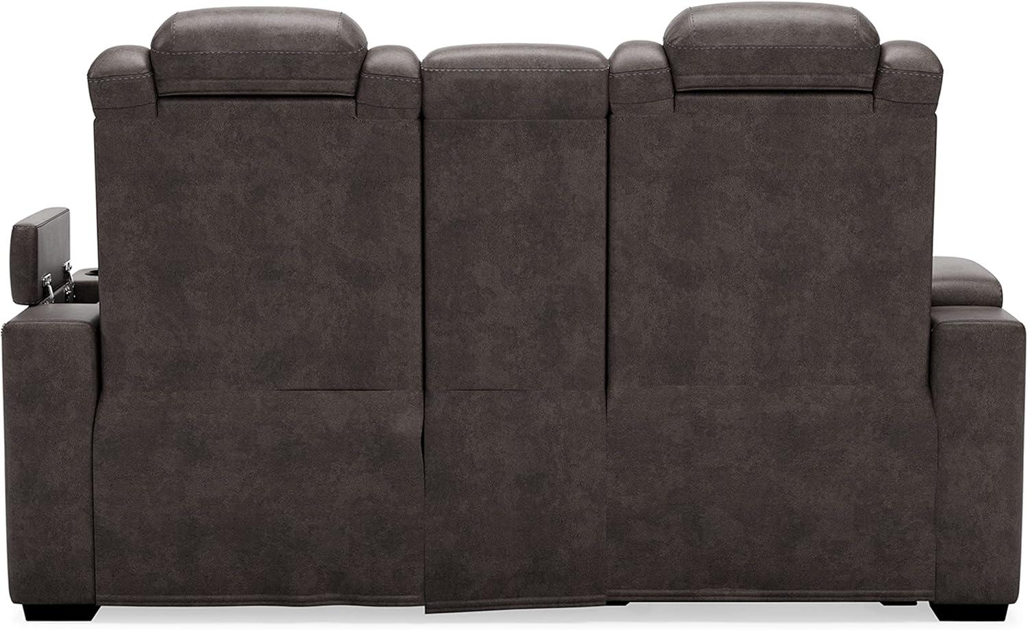 Gray Faux Leather Power Reclining Loveseat with Cup Holder