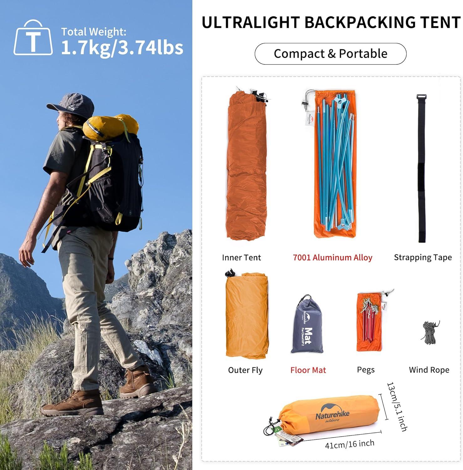 Naturehike Cloud-Up 1/2/3 Person Backpacking Tent Lightweight Waterproof