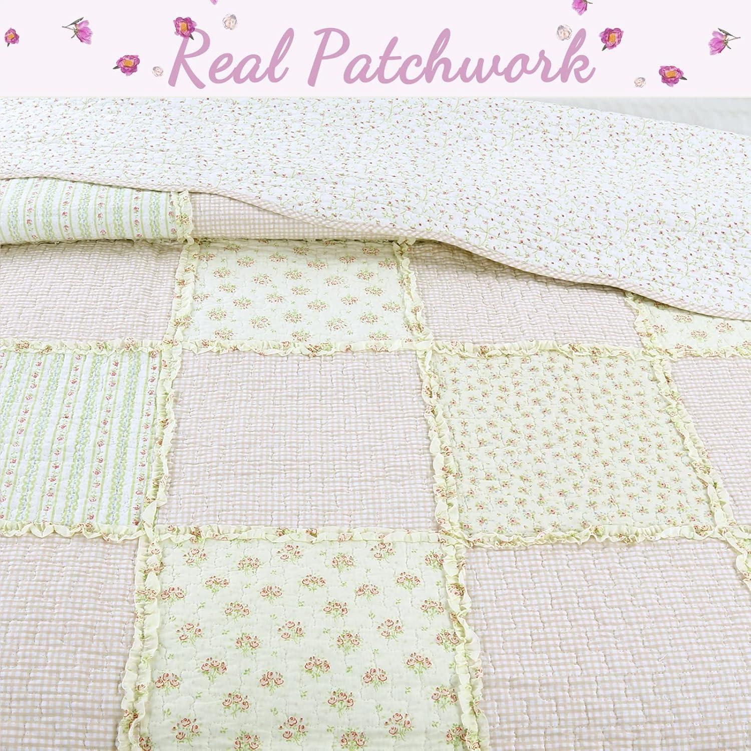 Cozy Line Home Fashions 100% Cotton Real Patchwork Reversible Shabby Chic Girly Floral Pink Peachy Quilt Bedding Set, Coverlet Bedspread (Old-Fashioned Sweetness, Twin - 2 Piece)