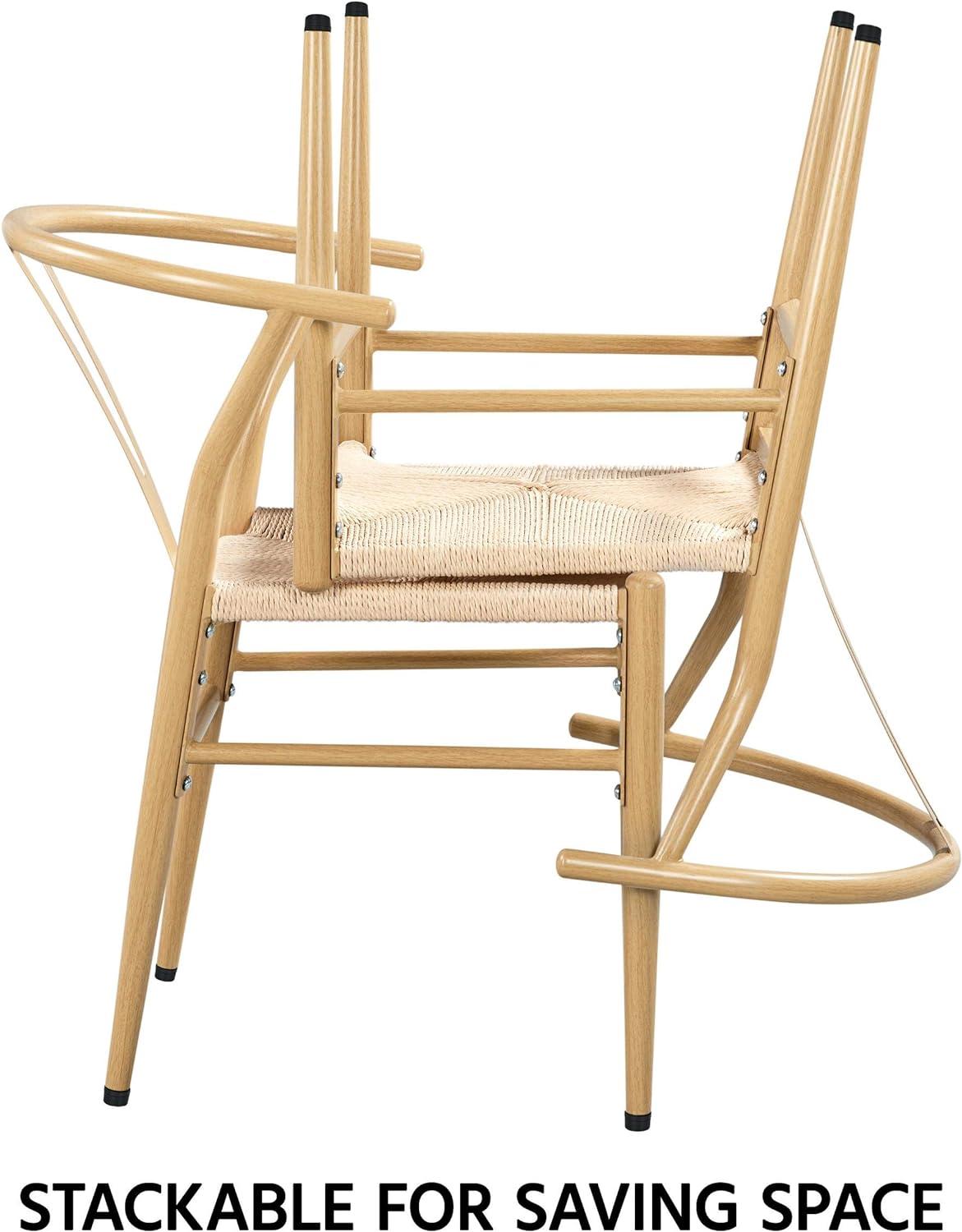 Natural Wood and Rattan Wishbone Arm Chair Set