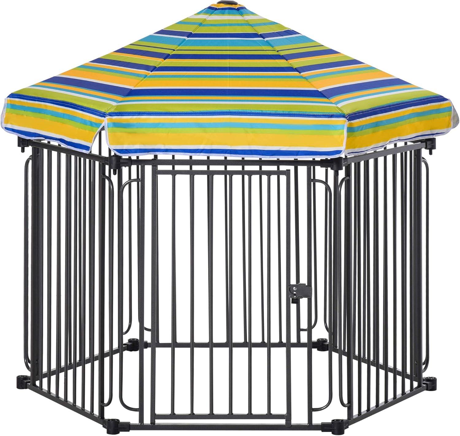 PawHut Heavy-Duty Outdoor Pet Cage Kennel with Weather-Resistant Polyester Roof, Locking Door, & Metal Frame