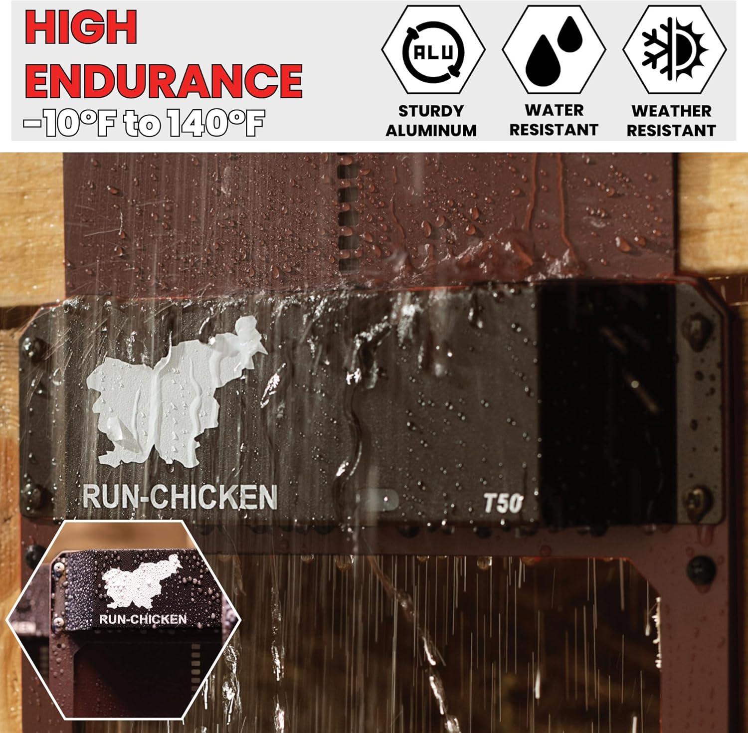 RUN-CHICKEN Door (Brown) Automatic Chicken Coop Door, Programmable with App, Battery Operated, Evening and Morning Delay, Aluminum Door, Electric Chicken Run Door, Model T50