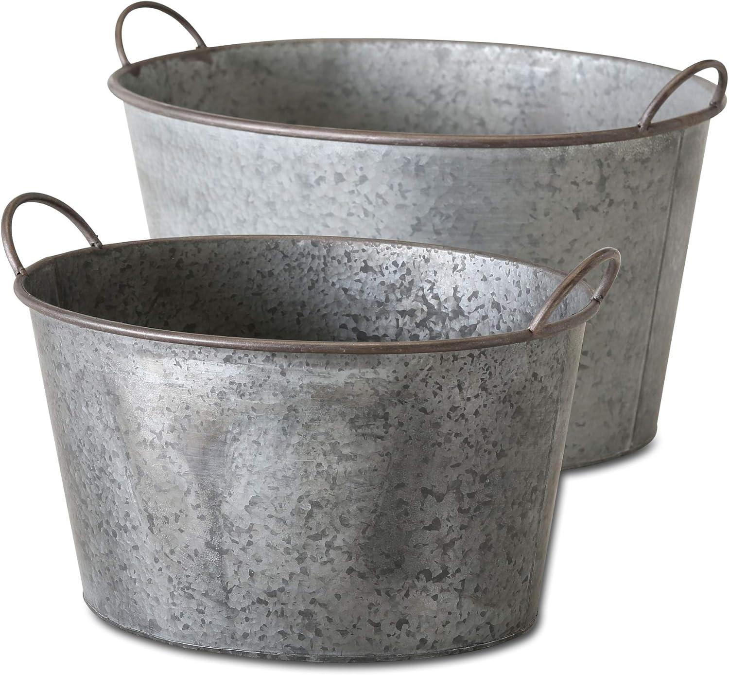 WHW 22'' and 18'' Oval Gray Zinc Basin Tubs Planters (2 Count)