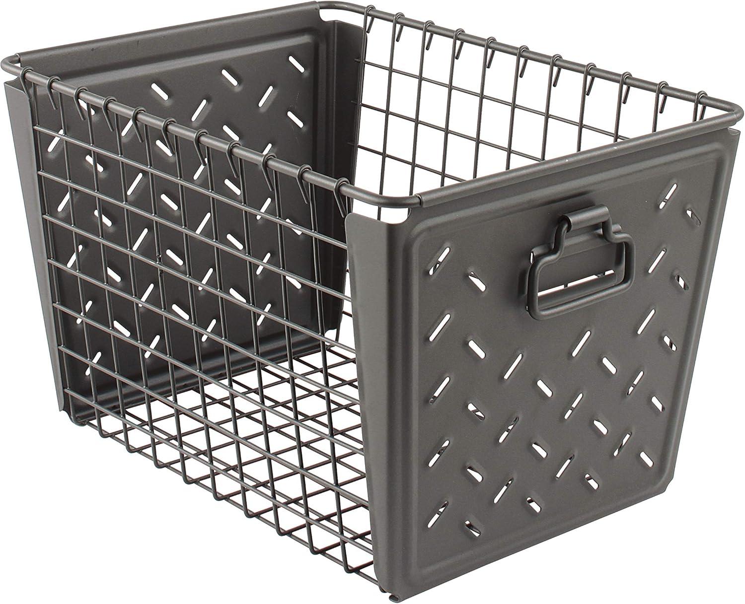 Medium Industrial Gray Stamped Steel Storage Basket