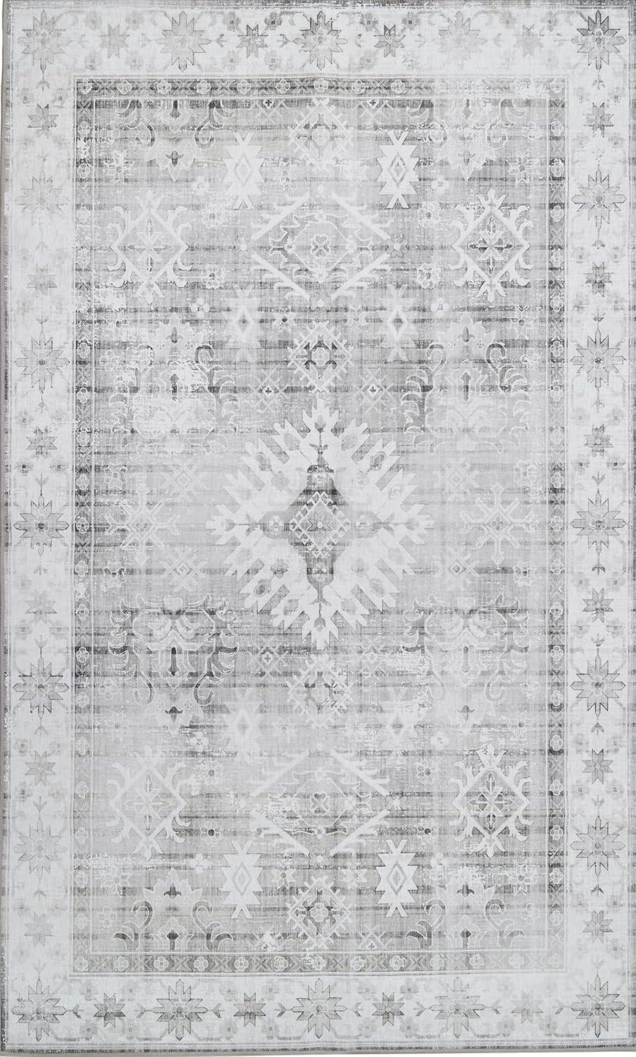 ABYNOW 6x9 Area Rug – Machine Washable, Soft Modern Abstract Carpet for Living Room & Bedroom with Non-Slip Backing, Grey
