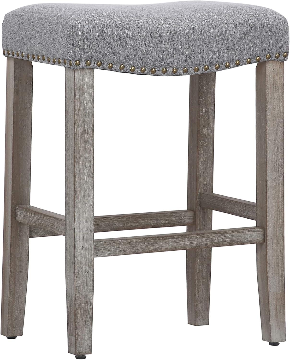 Polytrends Jameson Upholstered Polyester 24" Counter Stool - Gray Legs/ Saddle Seat Antique Gray/Gray Wood Polyester Fabric 250lbs