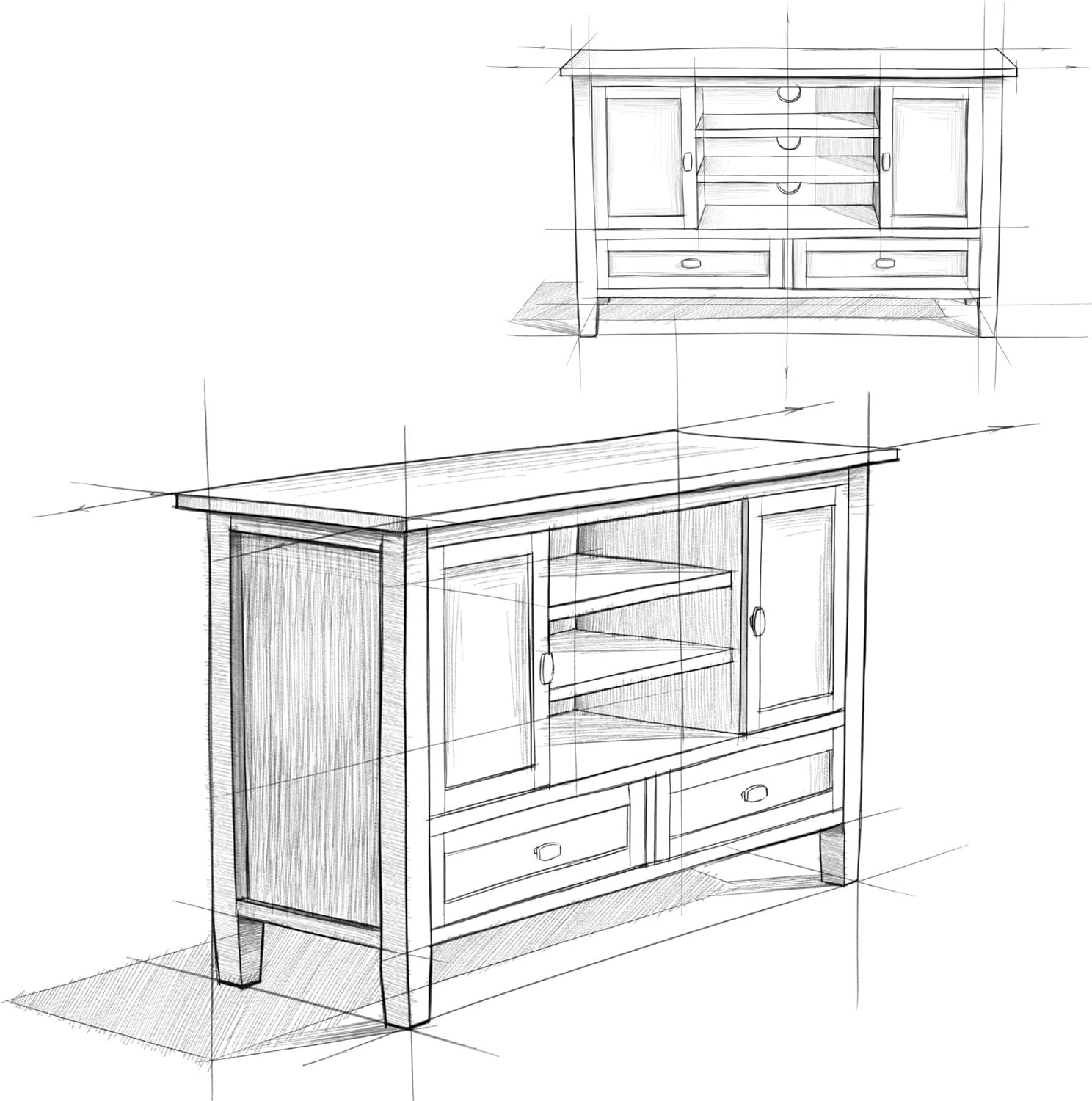 Simpli Home Warm Shaker 47"W Solid Wood TV Stand for TVs up to 55" with 2 Storage Cabinets and 2 Drawers