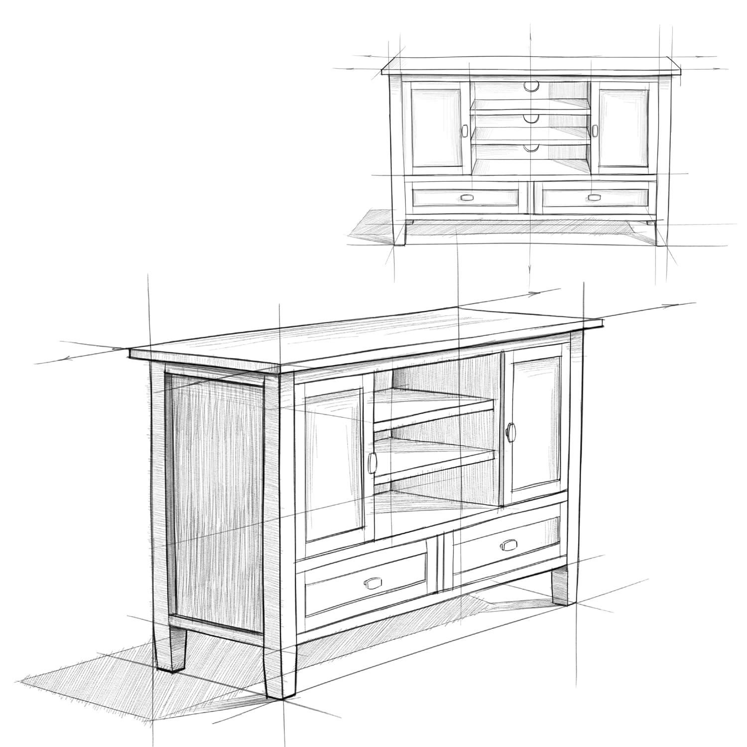 Simpli Home Warm Shaker 47"W Solid Wood TV Stand for TVs up to 55" with 2 Storage Cabinets and 2 Drawers