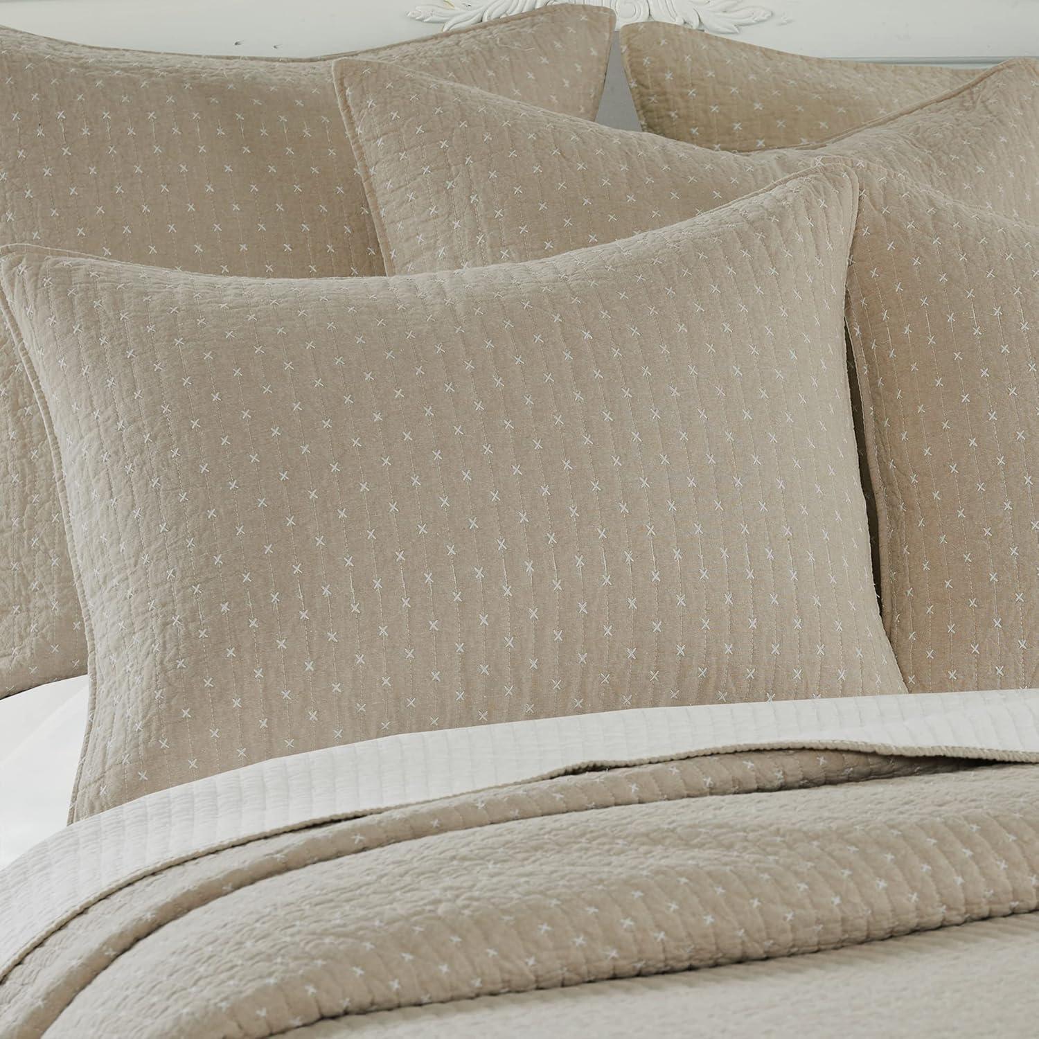 Cross Stitch Taupe Full/Queen Quilt Set
