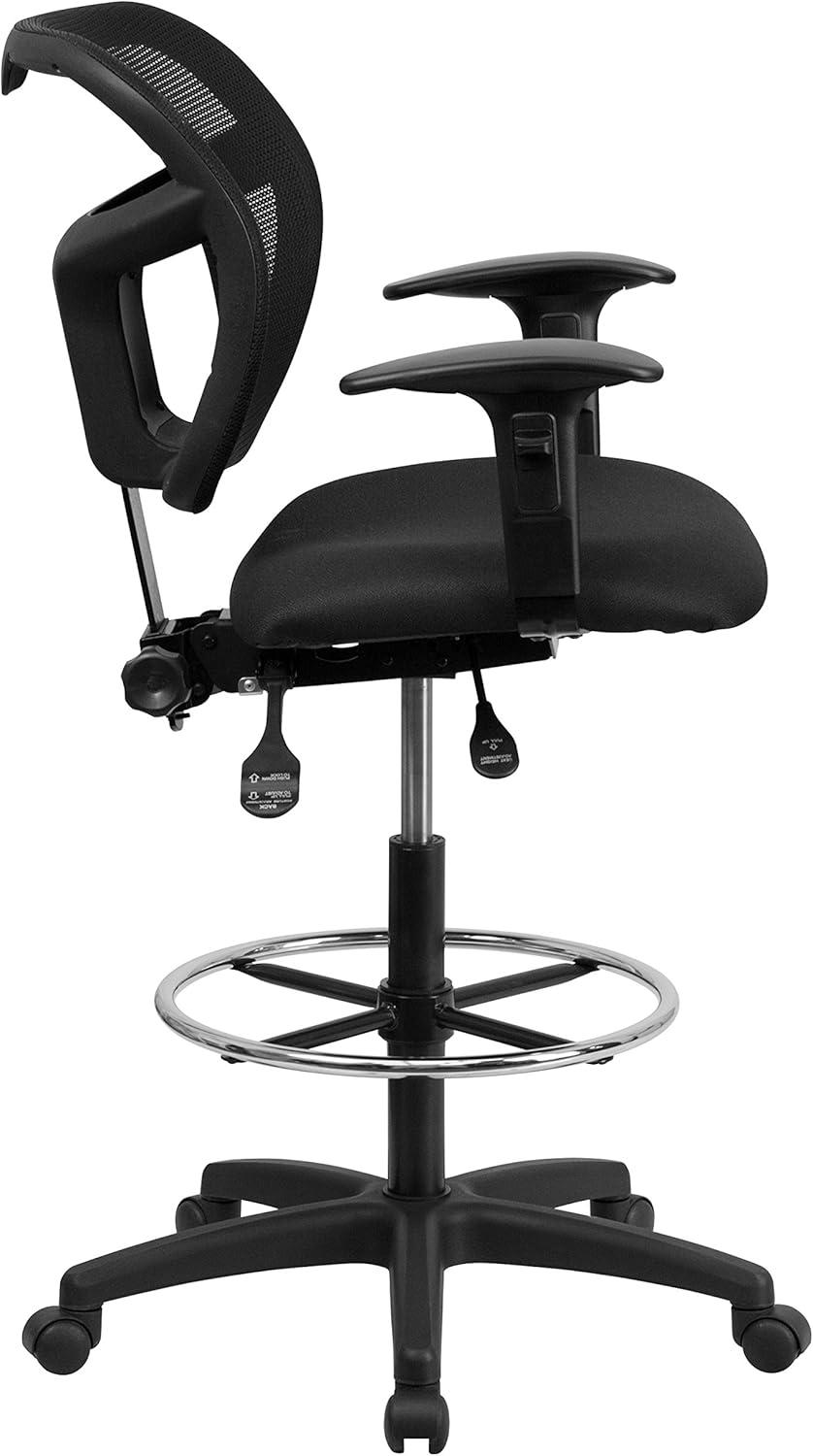 ErgoFlex 360° Black Mesh Drafting Chair with Adjustable Arms