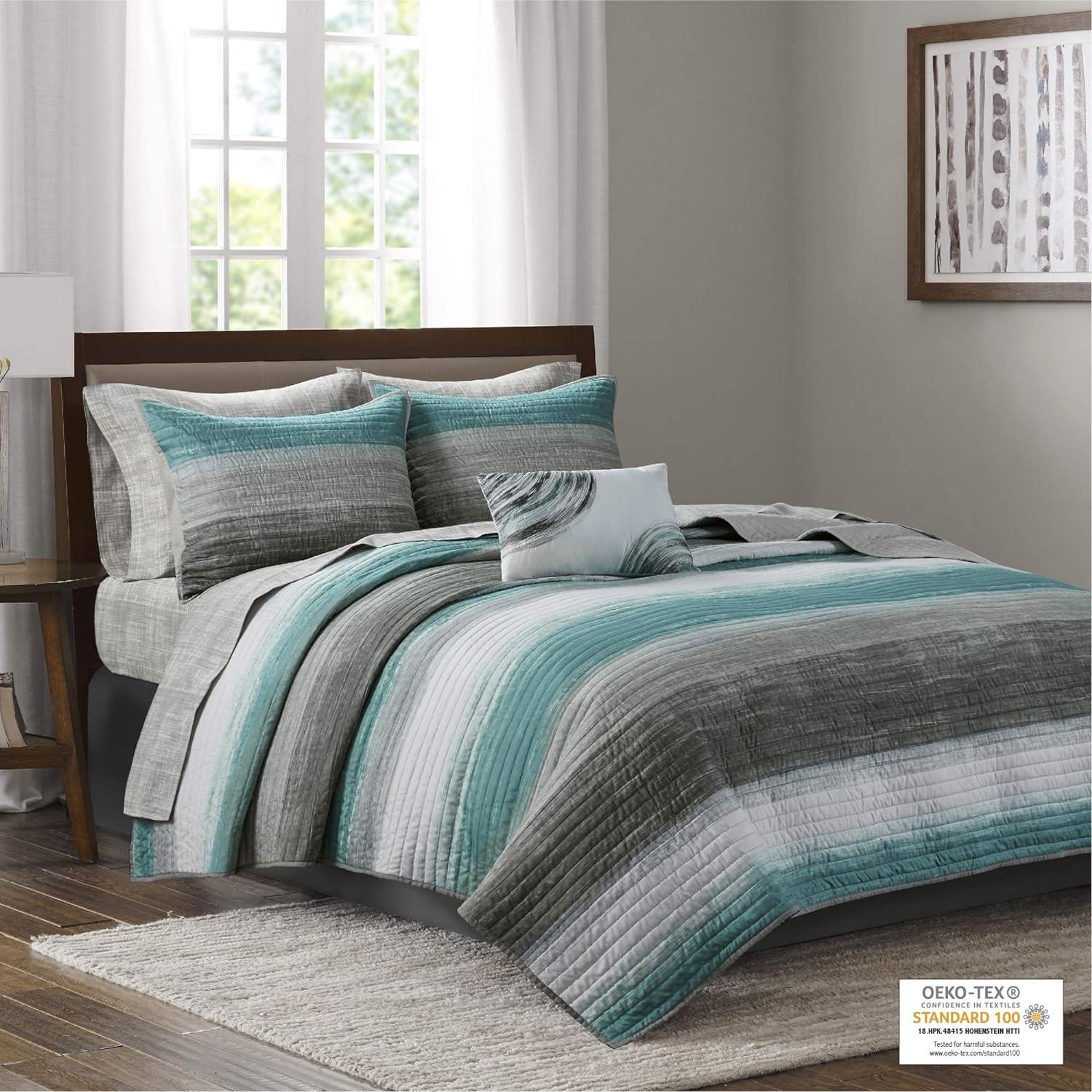 Madison Park Seth Striped Complete Reversible Coverlet Set