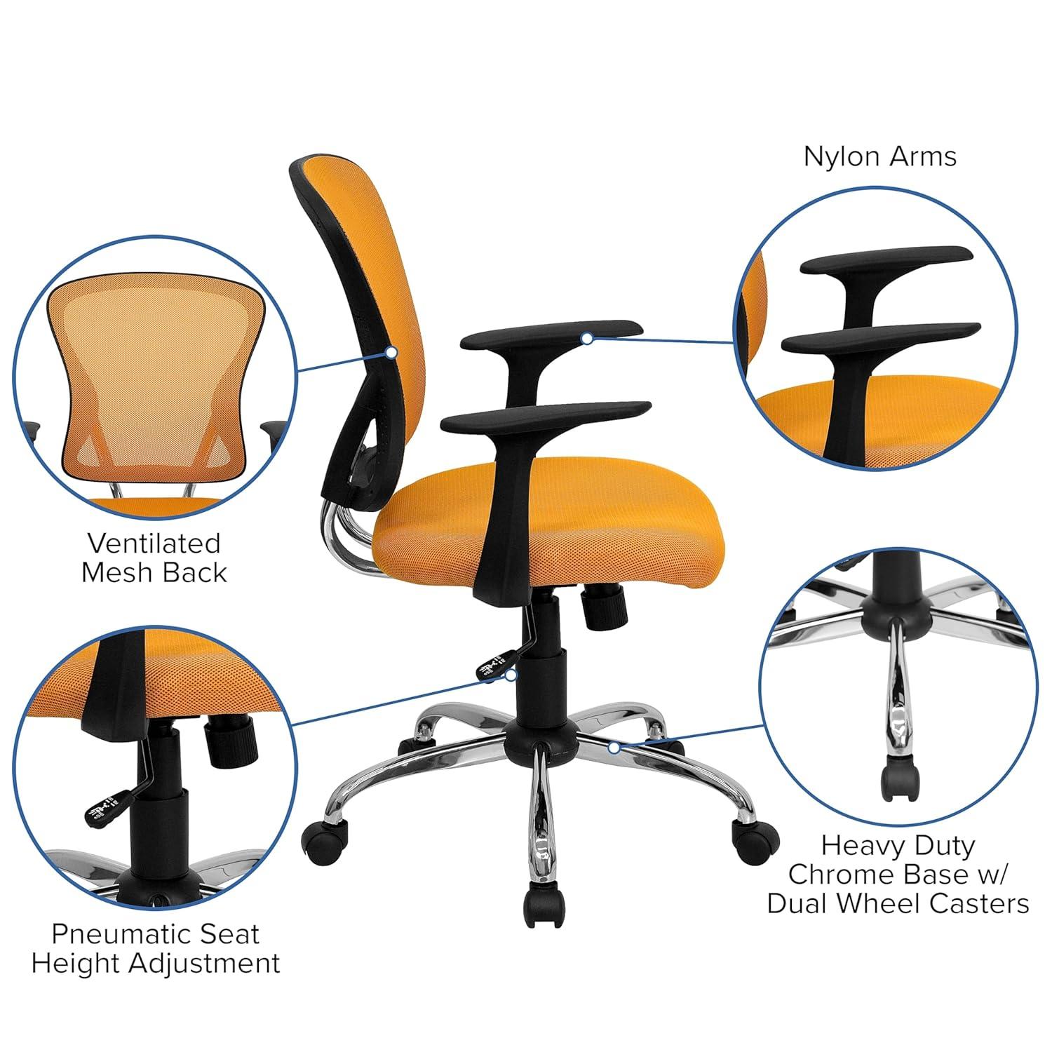 Flash Furniture Mid-Back Mesh Swivel Task Office Chair with Chrome Base and Arms