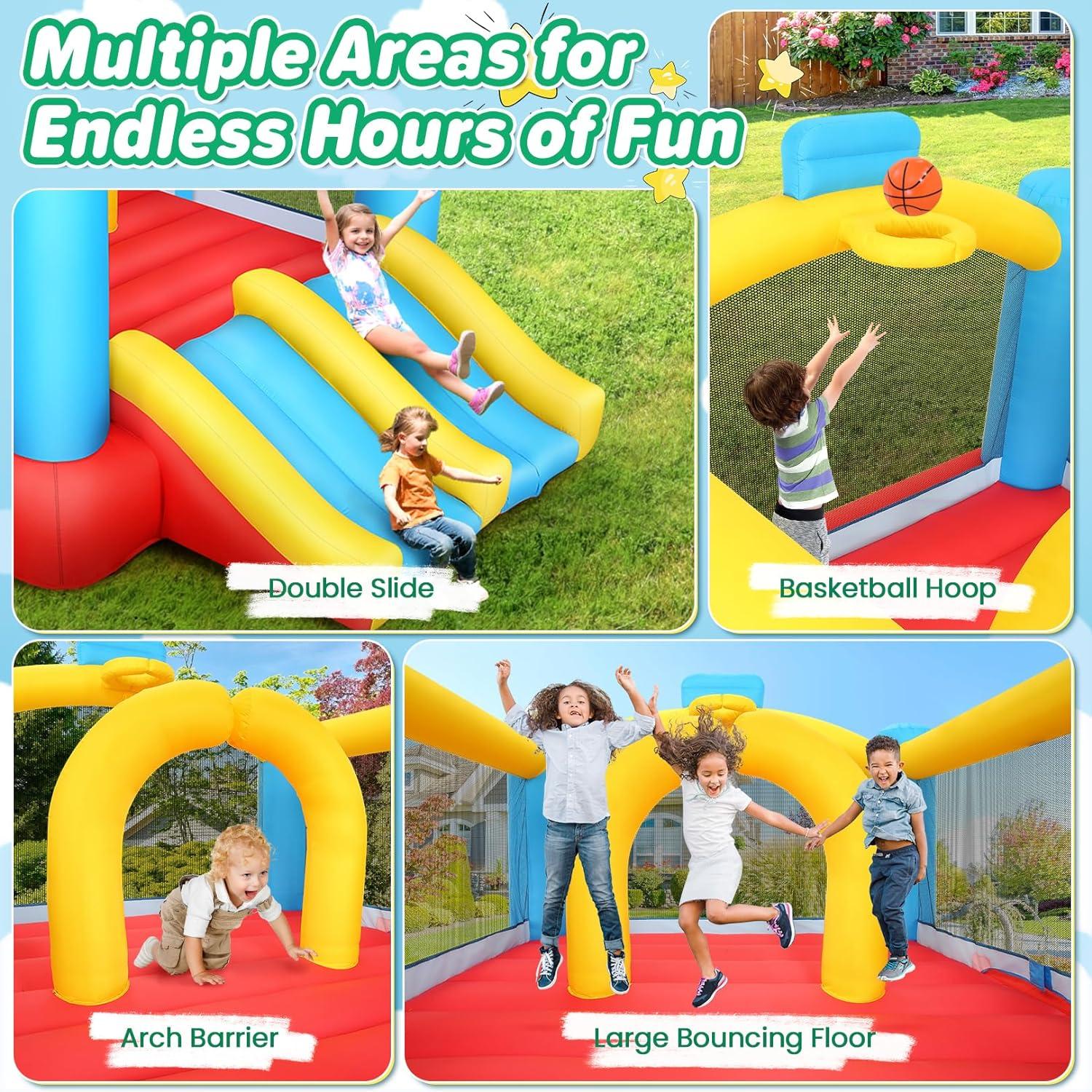 Ancheer 9ft x 6ft Animal Inflatable Bounce House for Kids, Inflatable Bouncy Castle with Blower, Jumping House with Slide/Pitching Game, Indoor Outdoor Toddler Kids Party