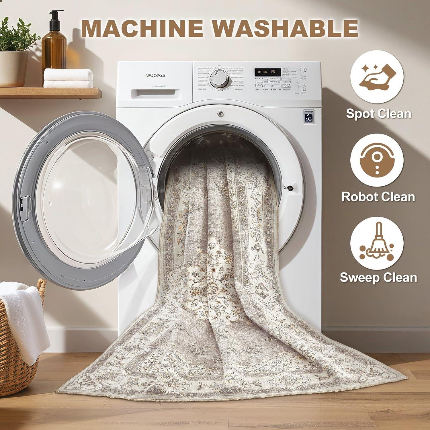 Nakagishi 2X3 Rug Washable Area Rug: Small Soft Boho Farmhouse Neutral Moroccan Non Slip Indoor Low Pile Accent Floor Throw Carpet for Bedroom Bathroom Entryway Kitchen Hallway Closet Home- Brown