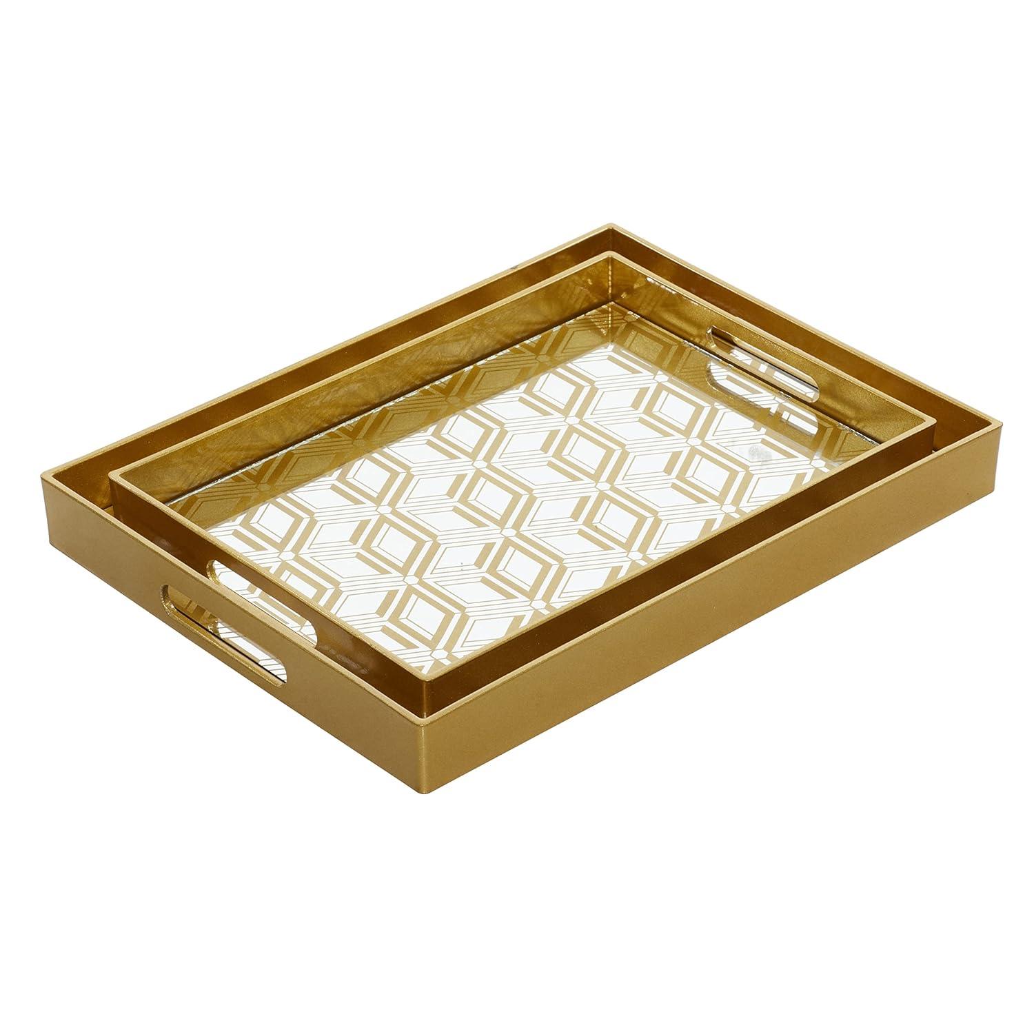 CosmoLiving by Cosmopolitan Plastic Mirrored Geometric Decor Gold Tray Set