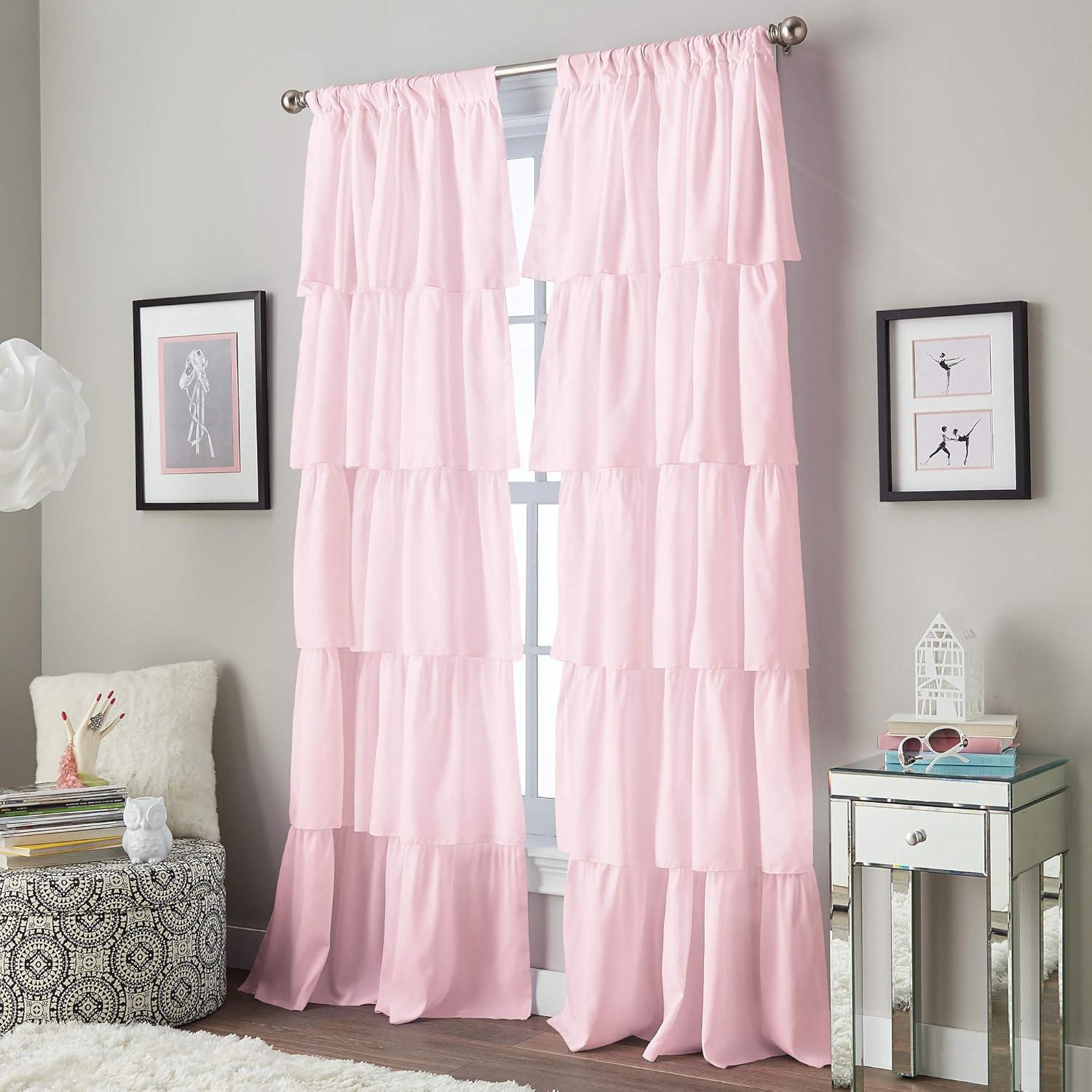 Flounced Polyester Semi Sheer Curtains / Drapes Pair