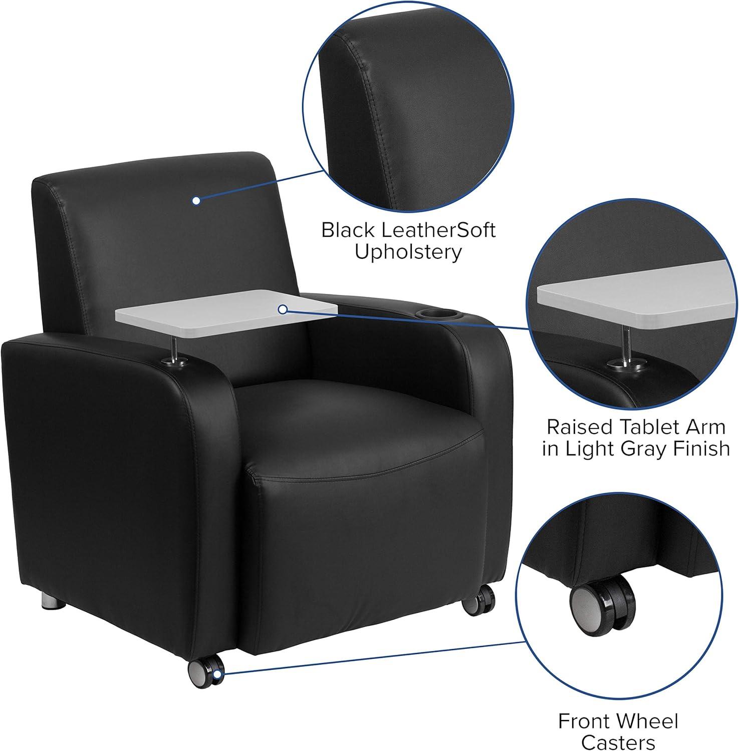 Flash Furniture LeatherSoft Guest Chair with Tablet Arm, Front Wheel Casters and Cup Holder