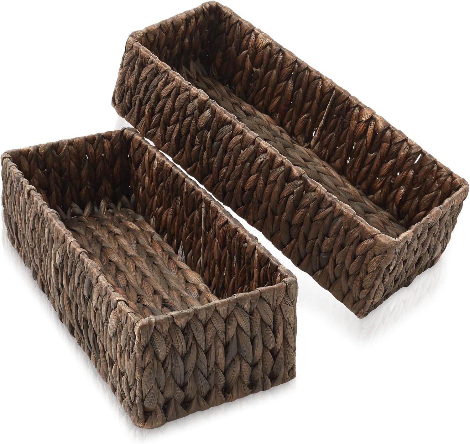 Espresso Seagrass Rectangular Storage Baskets, Set of 2