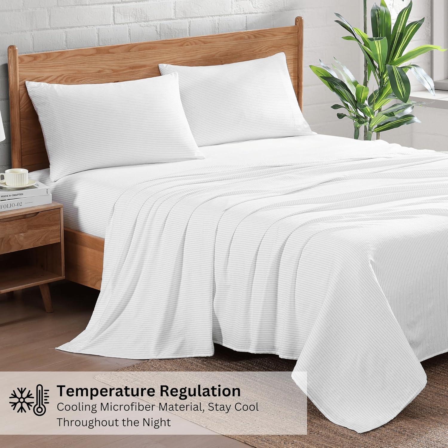 Casa Platino Standard Pillow Cases Set of 2 – Pre-Washed Soft & Breathable Pillowcases - Brushed Microfiber Pillow Covers - Easy Care - Standard Size Pillow Cases - 20x30 Inches, Ticking Stripe Silver