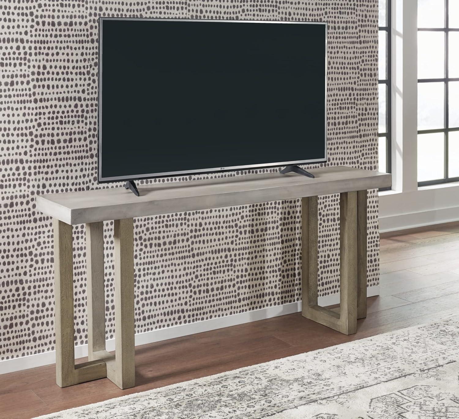 Gray Mango Wood Console Table with Faux Concrete Top