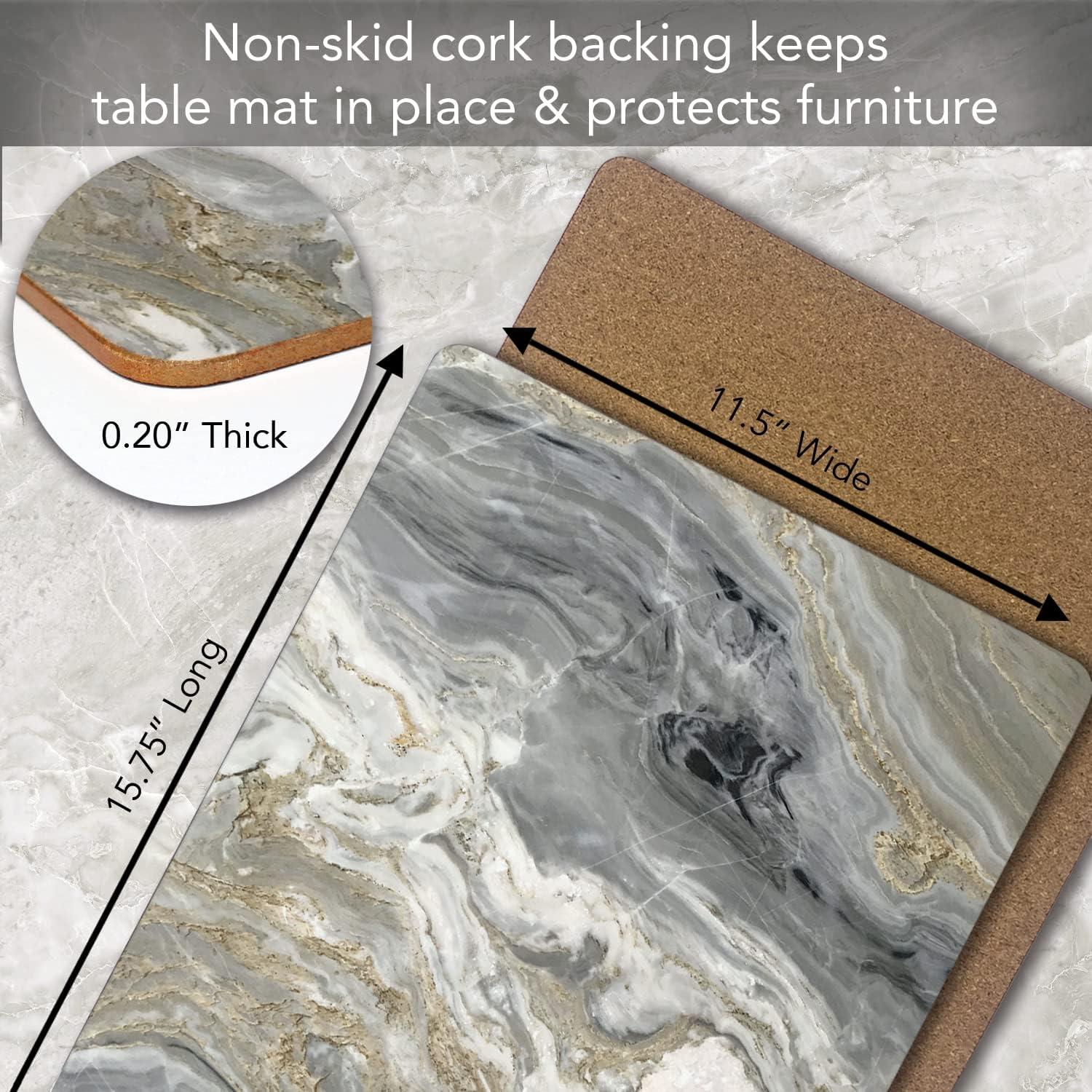 Cala Home "Quartz Design" Premium Decorative Hardboard Cork Back Tabletop Placemats 4 Pack