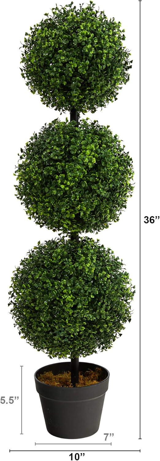 3' Indoor/Outdoor Boxwood Triple Ball Topiary Artificial Tree - Nearly Natural: Faux Foliage, No Assembly Required