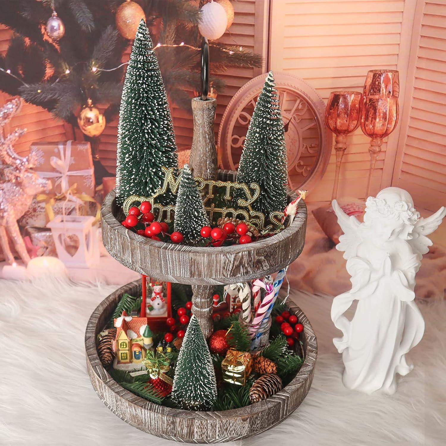 Mini Christmas Tree, Small Pine Tree with Wooden Bases for Xmas Holiday Party Home Tabletop Tree Decor (Green 4pcs)