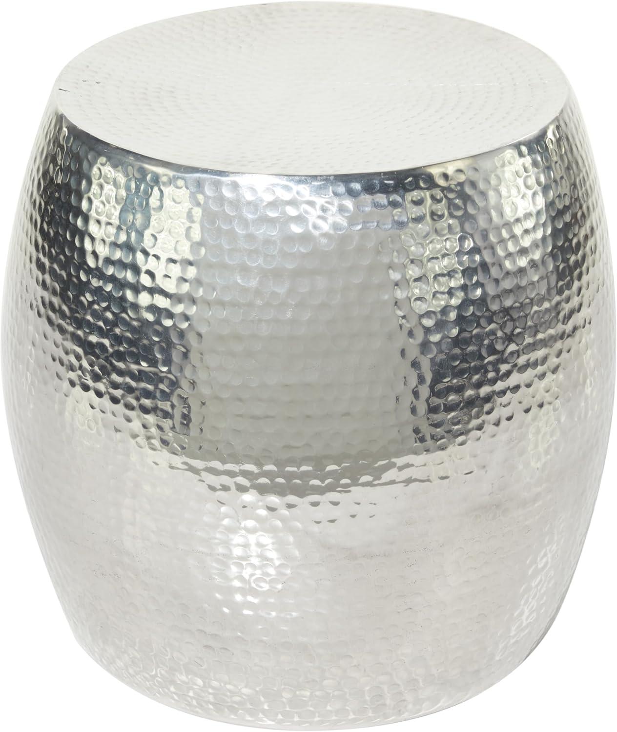 Elegant Round Hammered Silver Metal Accent Table