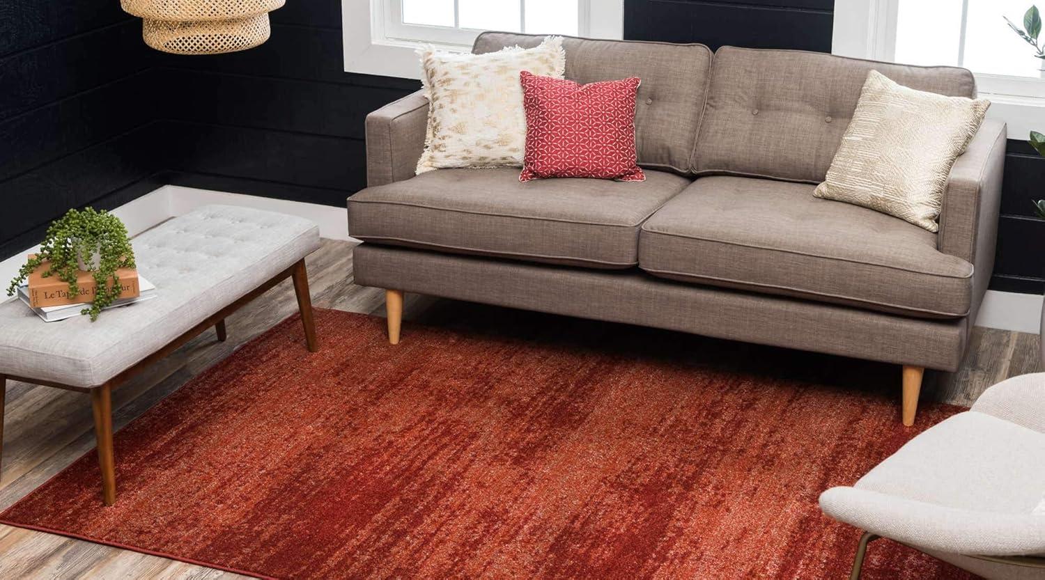 Terracotta Tufted Rectangular Synthetic Indoor Area Rug