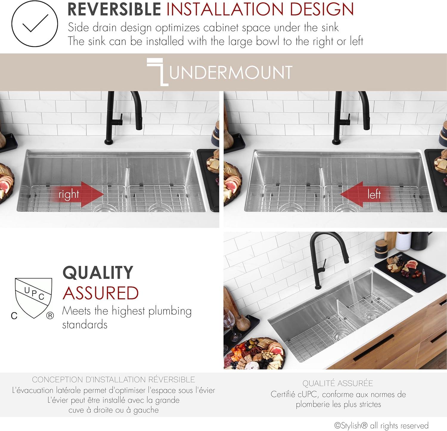 Versa STYLISH 42 inch Stainless Steel Workstation 70/30 Double Bowl Undermount Kitchen Sink with Accessories included