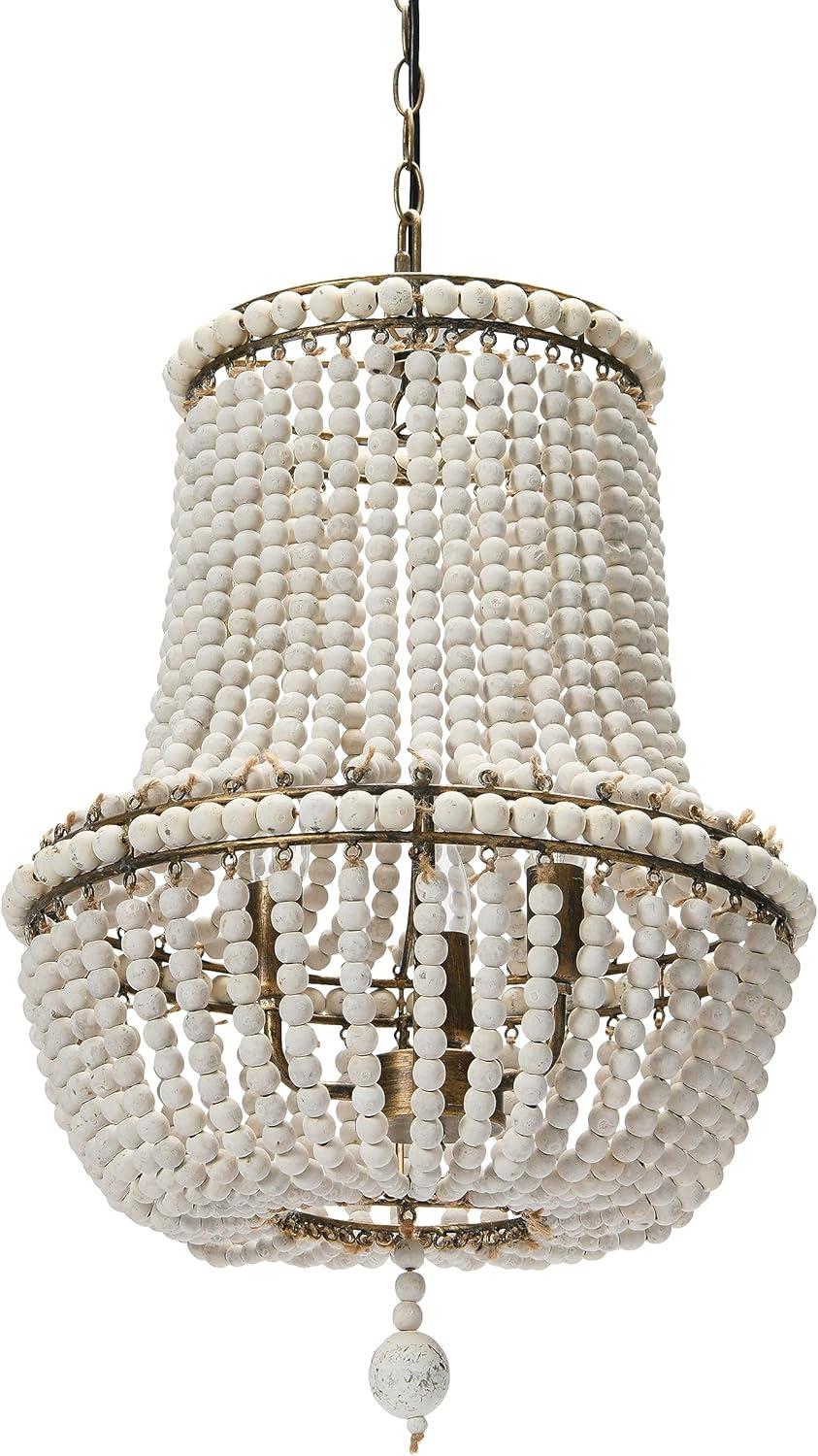 Storied Home Draped Wood 2-Tier Bead Chandelier: ETL Listed, Iron & Wood, Off-White Ceiling Fixture