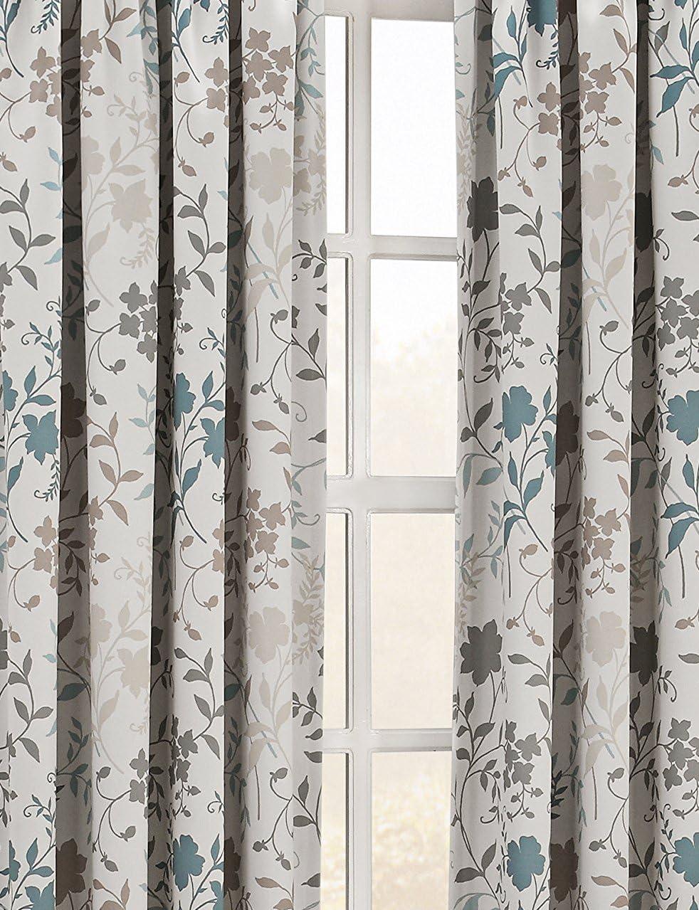 Sun Zero Room Darkening Helen Floral Print Rod Pocket Curtain Panel Stone