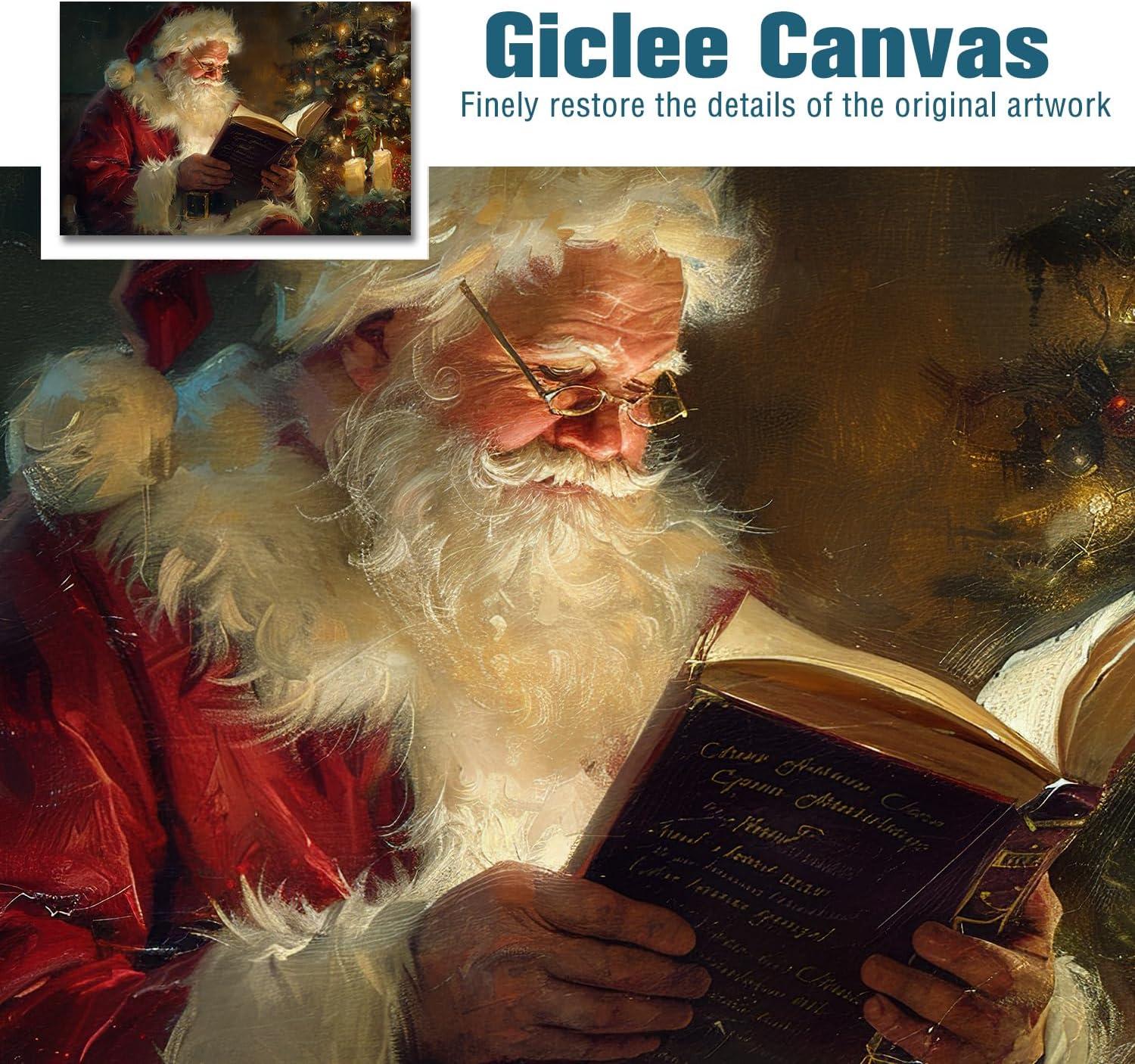 Vintage Christmas Santa Claus Reading Canvas Wall Art