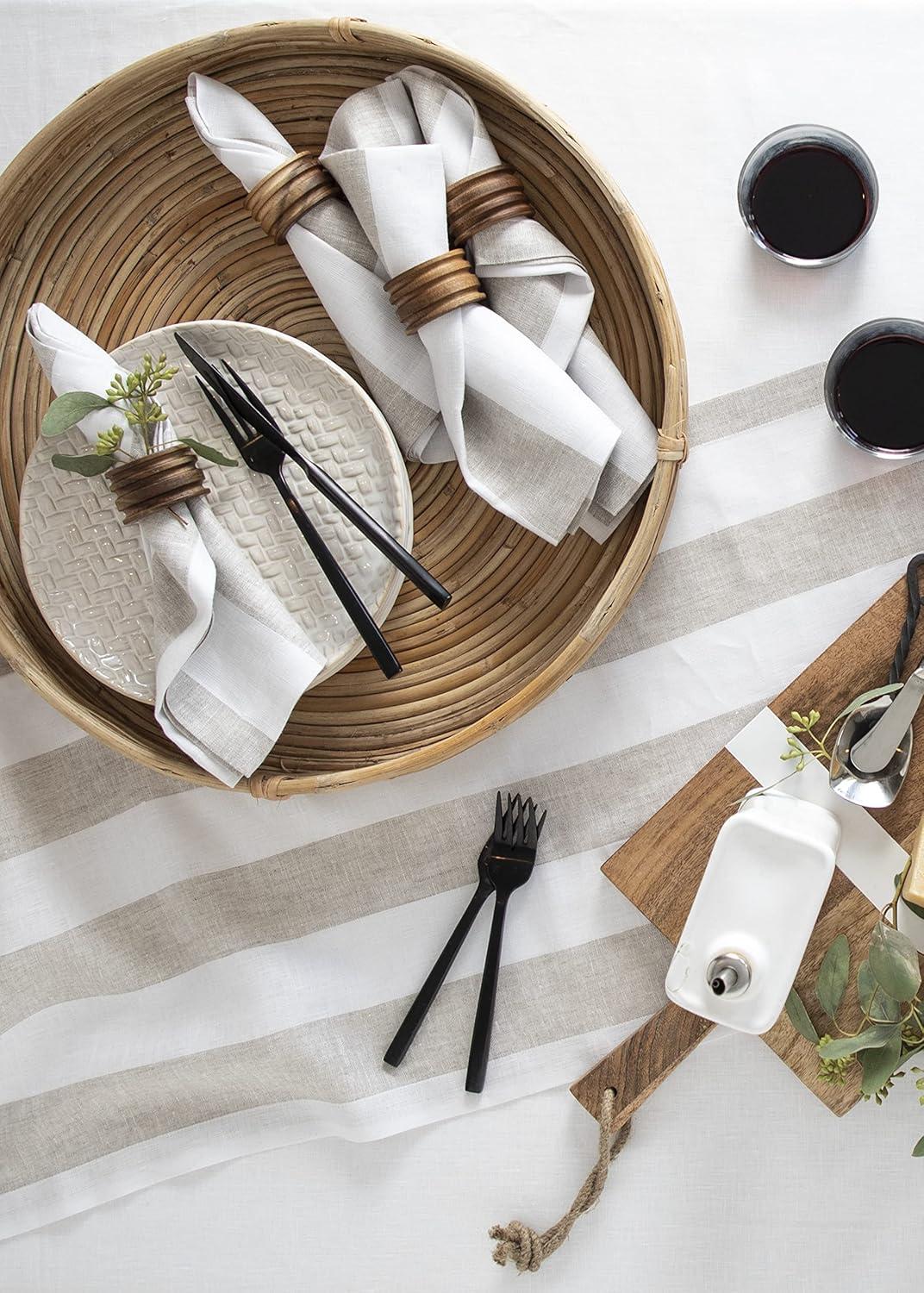 Solino Home Cabana Stripe - 100% Pure Linen Dinner Napkins (Set of 4)