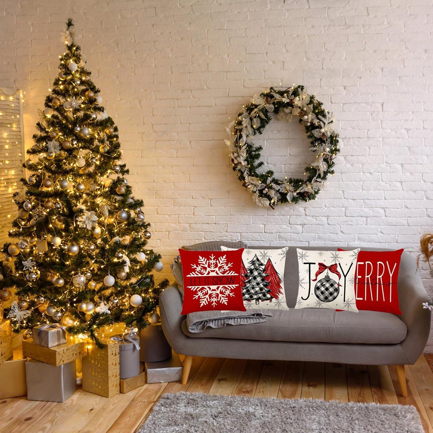 Christmas Decorations Soft Pillowcases 4 pieces 18"x18" Farmhouse Christmas Decorations Cushion Covers for Home Couch Bedroom Bed