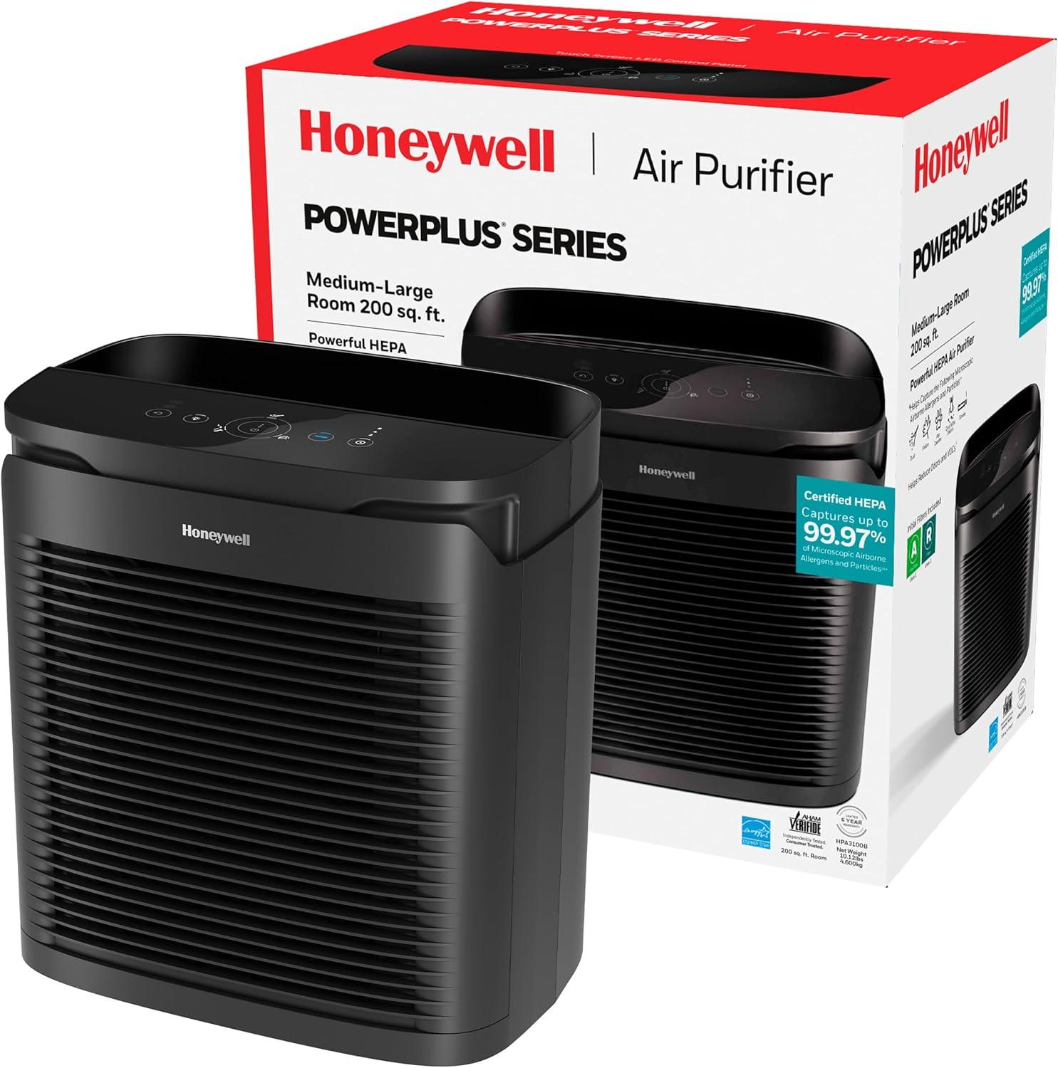 Honeywell Power Plus HEPA Air Purifier for Medium and Large Rooms Black: 4 Settings, 100-300 sq. ft., AHAM & Energy Star Certified