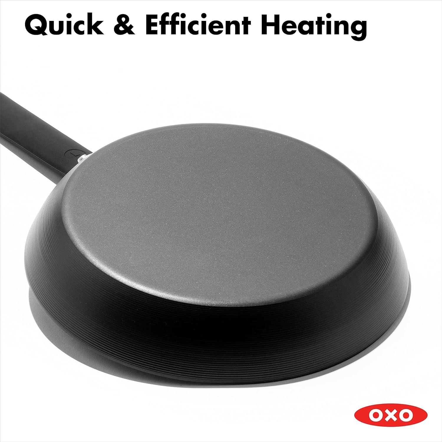 OXO Obsidian Pre-Seasoned Carbon Steel Induction Safe 8" Frying Pan with Silicone Sleeve, Black