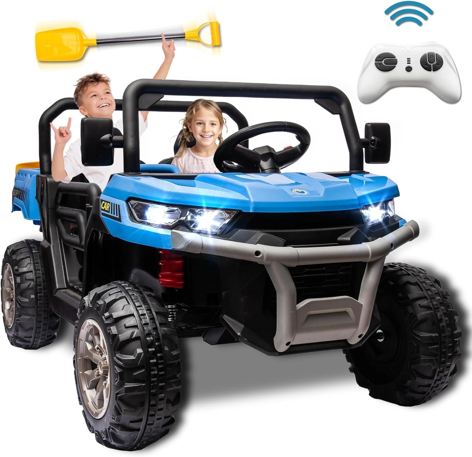 24V Blue 2-Seater Kids Ride-On UTV with Shovel